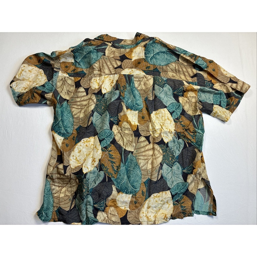 Bamboo Melrose Vintage Silk Shirt 80s 90s Unisex Men's Neutral Leaf Large - Picture 6 of 6